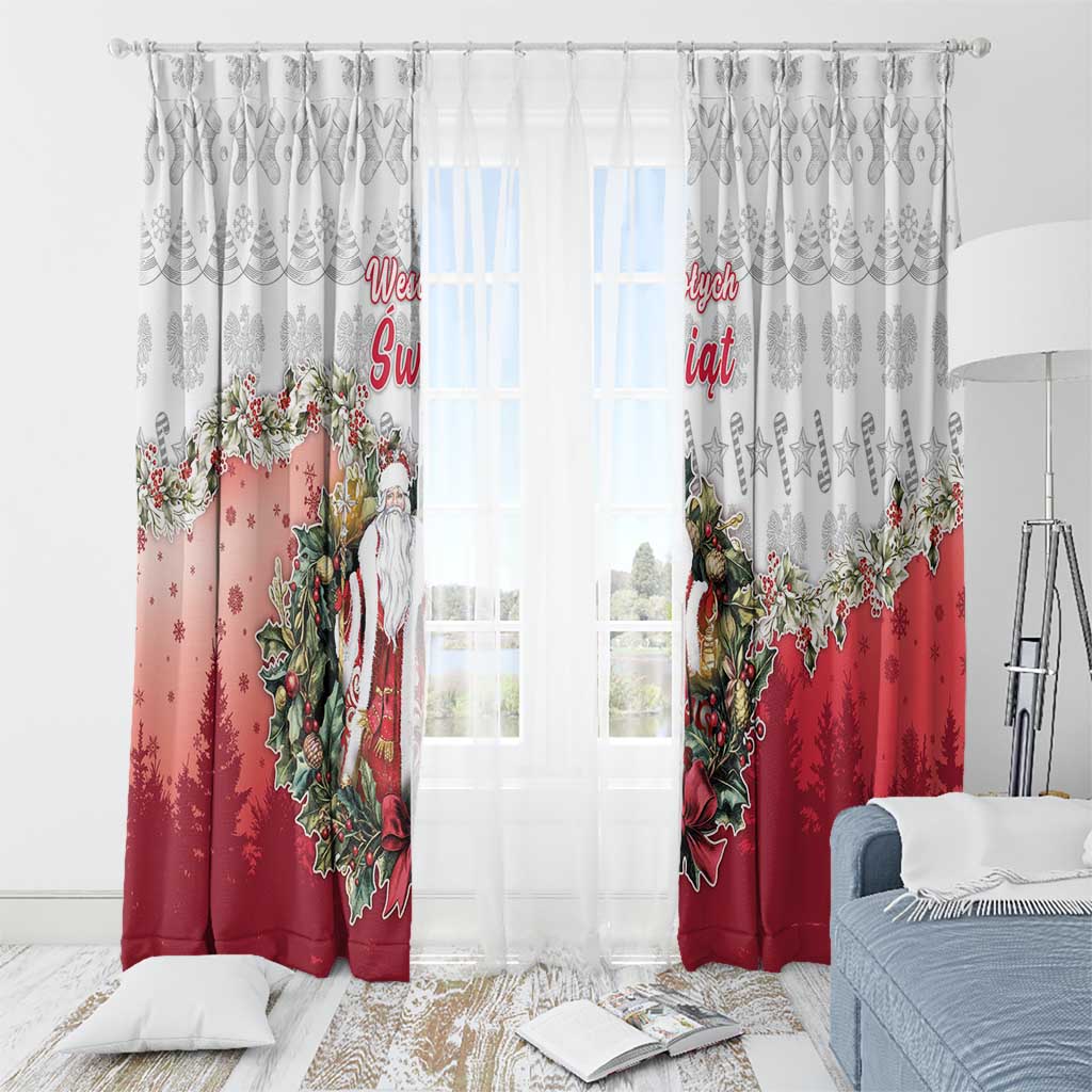 Poland Christmas Window Curtain Dziadek Mroz With Wreath - Wonder Print Shop
