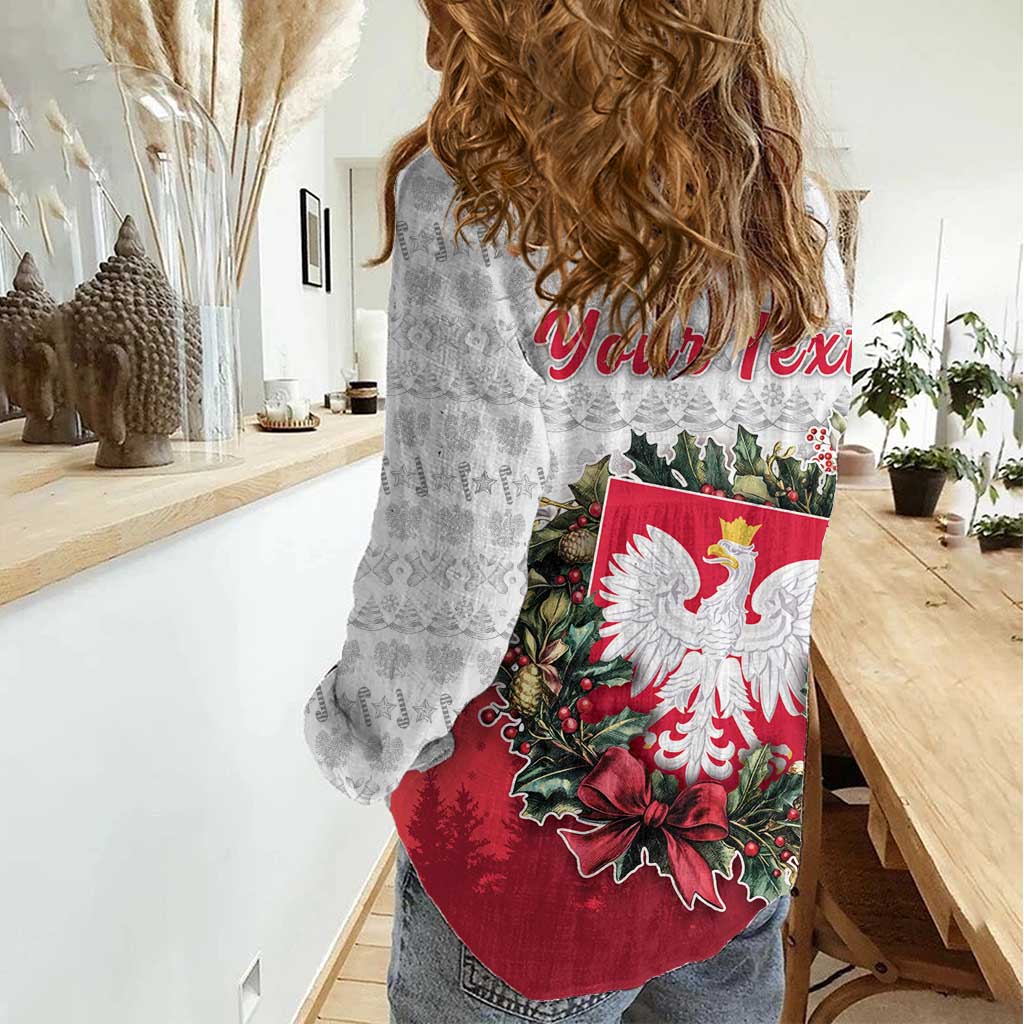 Poland Christmas Women Casual Shirt Dziadek Mroz With Wreath - Wonder Print Shop