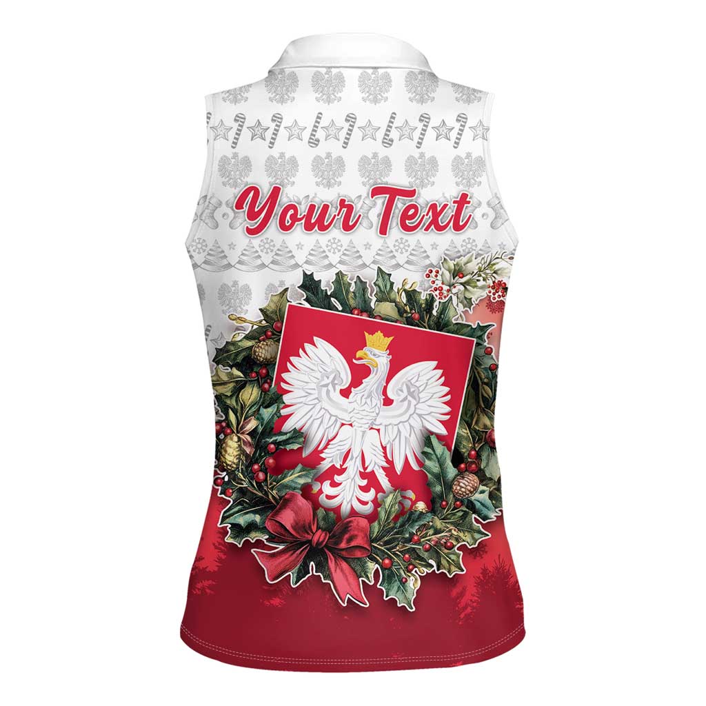 Poland Christmas Women Sleeveless Polo Shirt Dziadek Mroz With Wreath - Wonder Print Shop