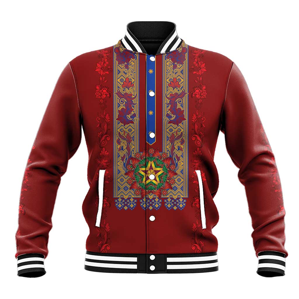 Philippines Christmas Baseball Jacket Parol Xmas Barong Style - Wonder Print Shop