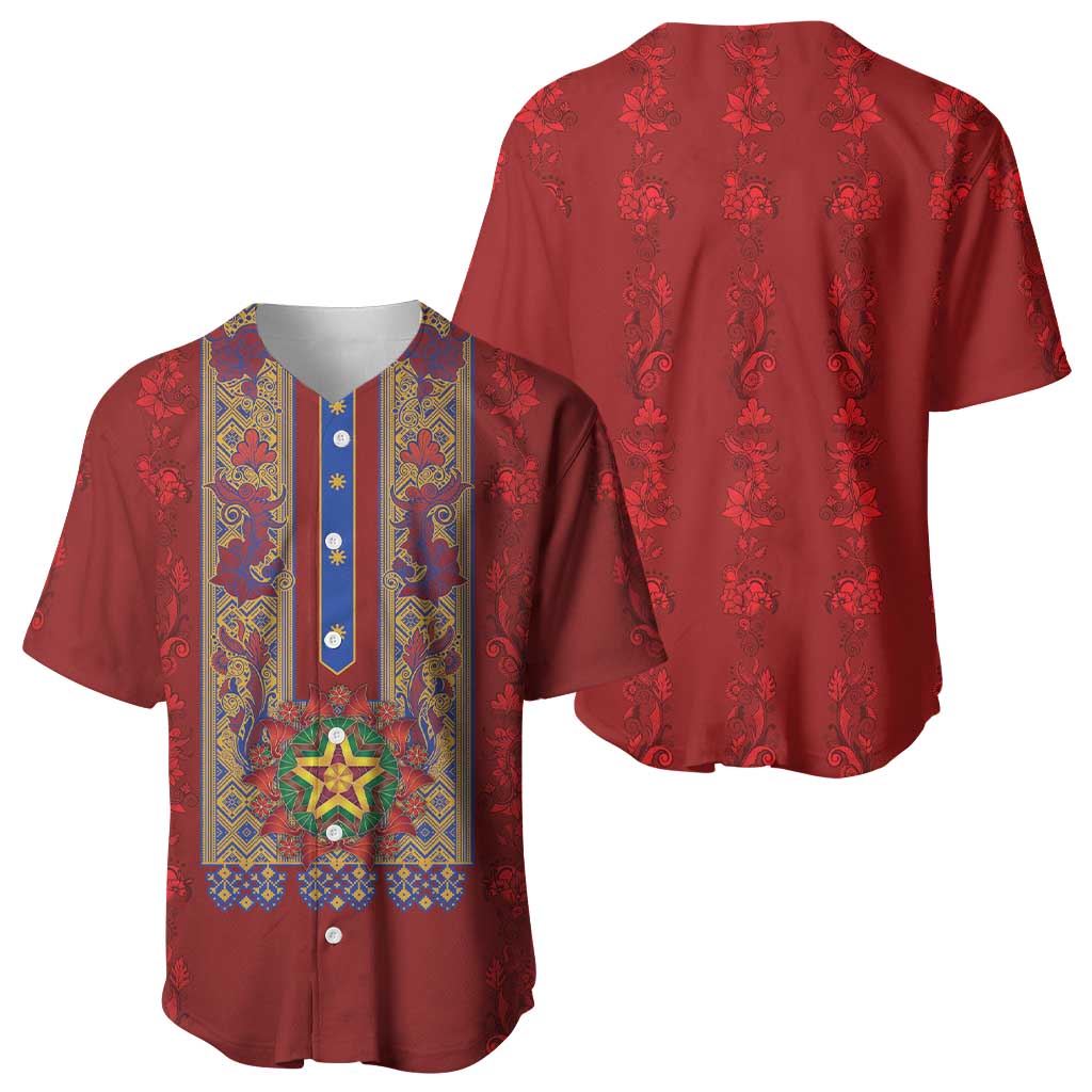 Philippines Christmas Baseball Jersey Parol Xmas Barong Style - Wonder Print Shop