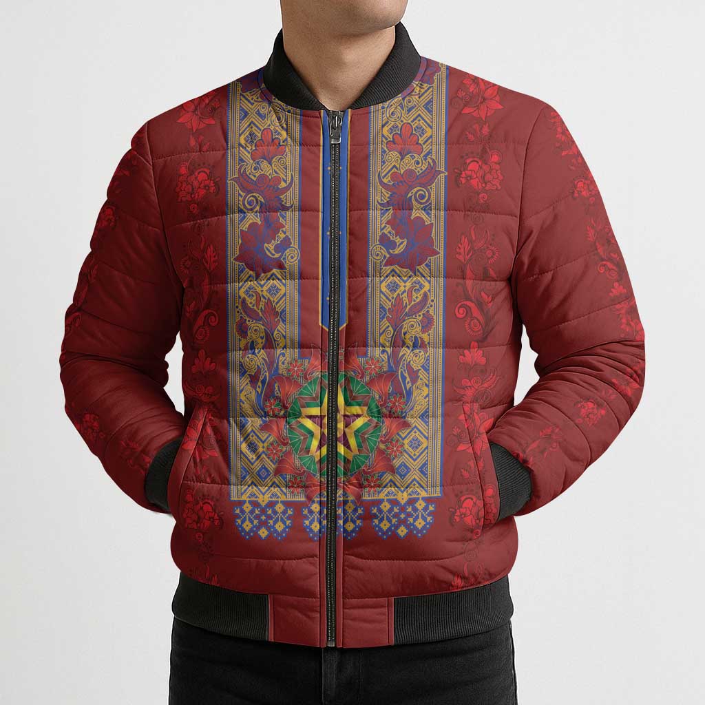 Philippines Christmas Bomber Puffer Jacket Parol Xmas Barong Style - Wonder Print Shop