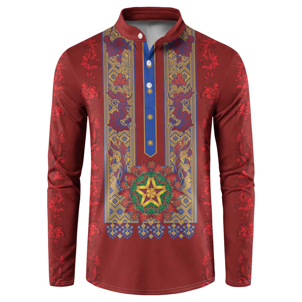Philippines Christmas Button Sweatshirt Parol Xmas Barong Style - Wonder Print Shop