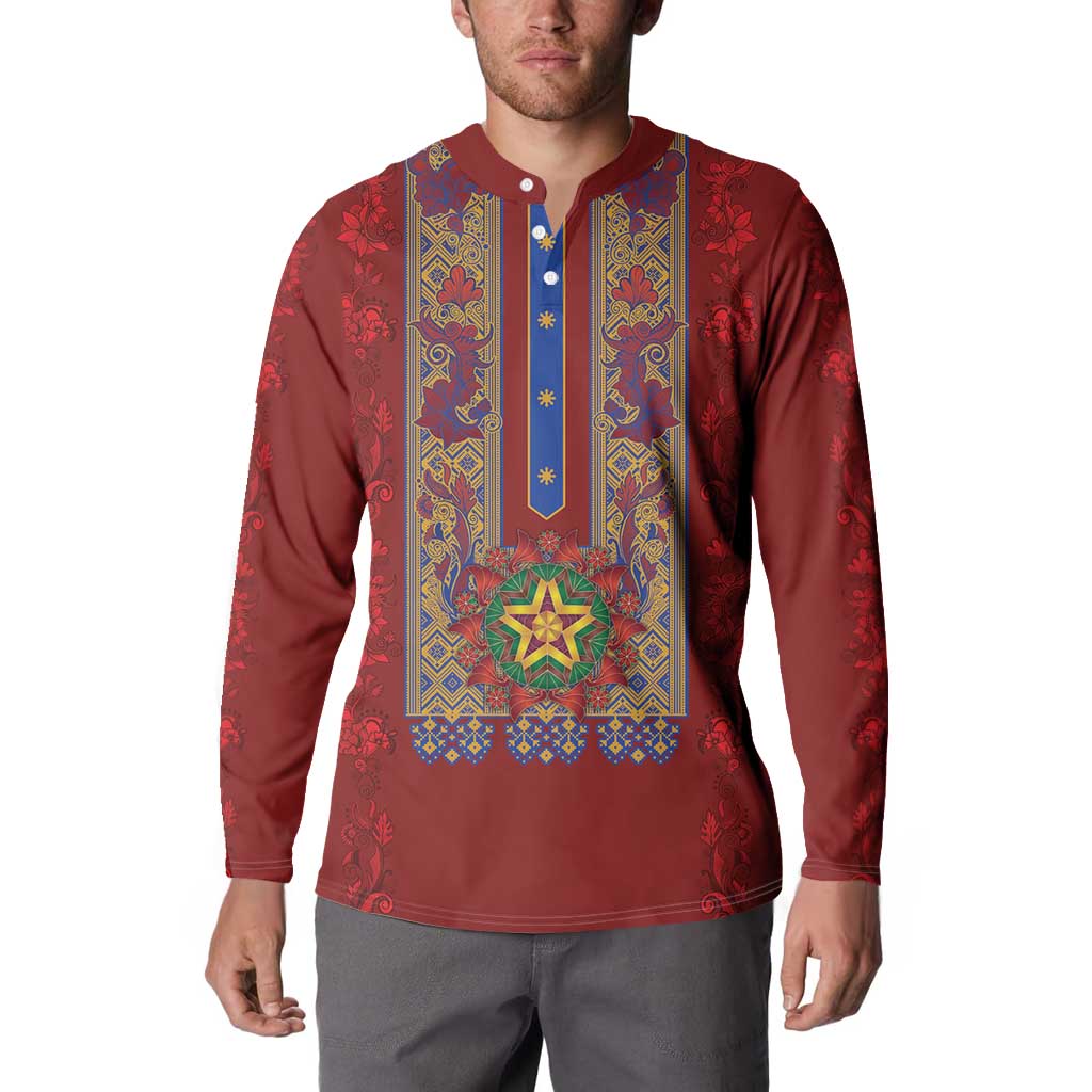 Philippines Christmas Button Sweatshirt Parol Xmas Barong Style - Wonder Print Shop