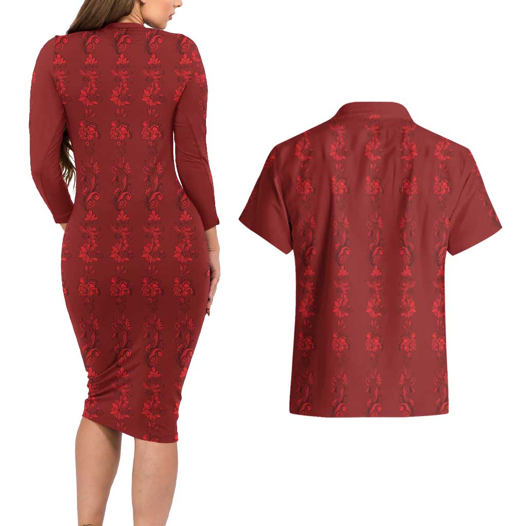 Philippines Christmas Couples Matching Long Sleeve Bodycon Dress and Hawaiian Shirt Parol Xmas Barong Style - Wonder Print Shop