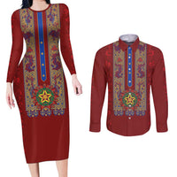 Philippines Christmas Couples Matching Long Sleeve Bodycon Dress and Long Sleeve Button Shirt Parol Xmas Barong Style - Wonder Print Shop