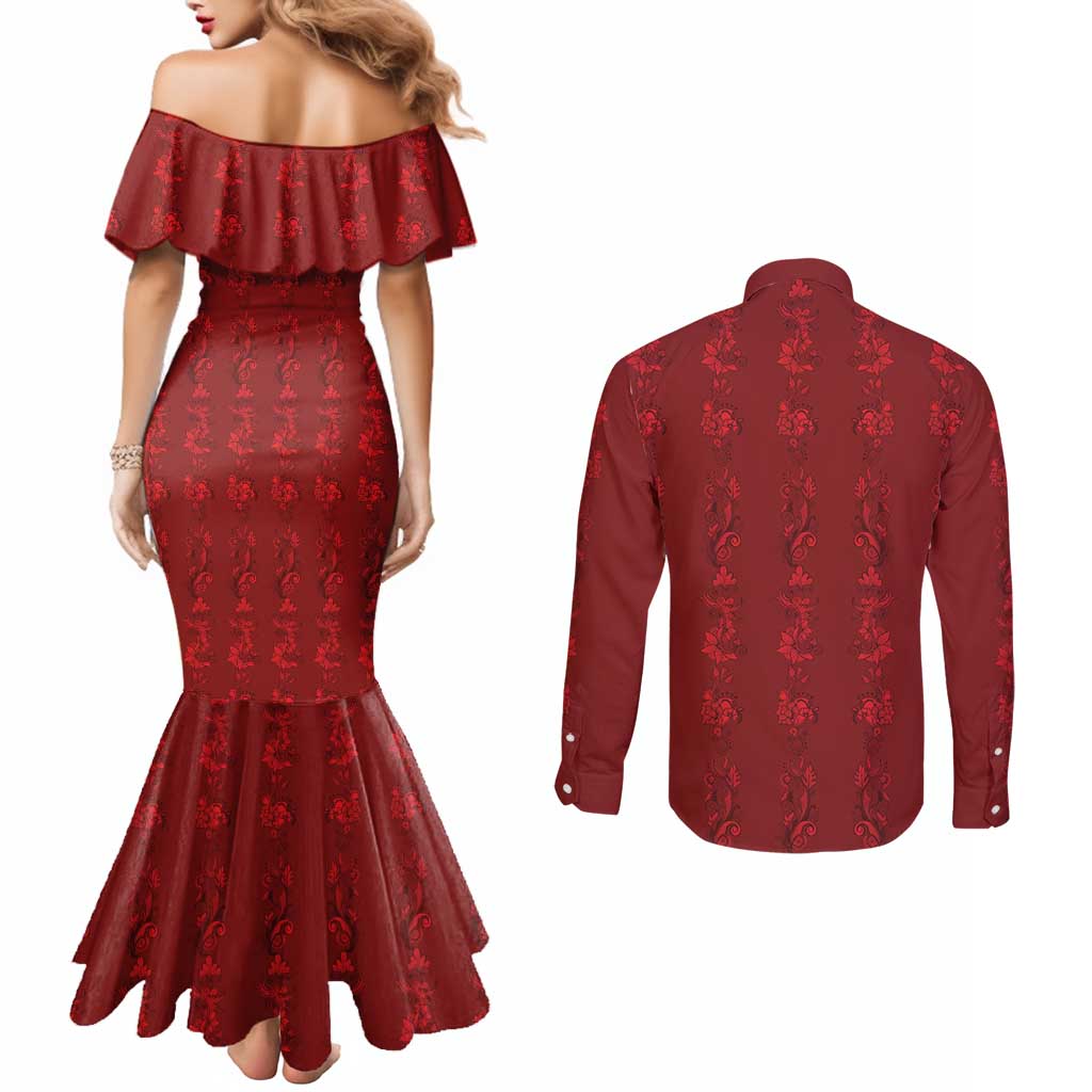 Philippines Christmas Couples Matching Mermaid Dress and Long Sleeve Button Shirt Parol Xmas Barong Style - Wonder Print Shop