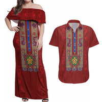 Philippines Christmas Couples Matching Off Shoulder Maxi Dress and Hawaiian Shirt Parol Xmas Barong Style - Wonder Print Shop