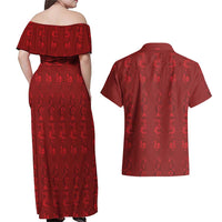 Philippines Christmas Couples Matching Off Shoulder Maxi Dress and Hawaiian Shirt Parol Xmas Barong Style - Wonder Print Shop