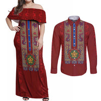 Philippines Christmas Couples Matching Off Shoulder Maxi Dress and Long Sleeve Button Shirt Parol Xmas Barong Style - Wonder Print Shop