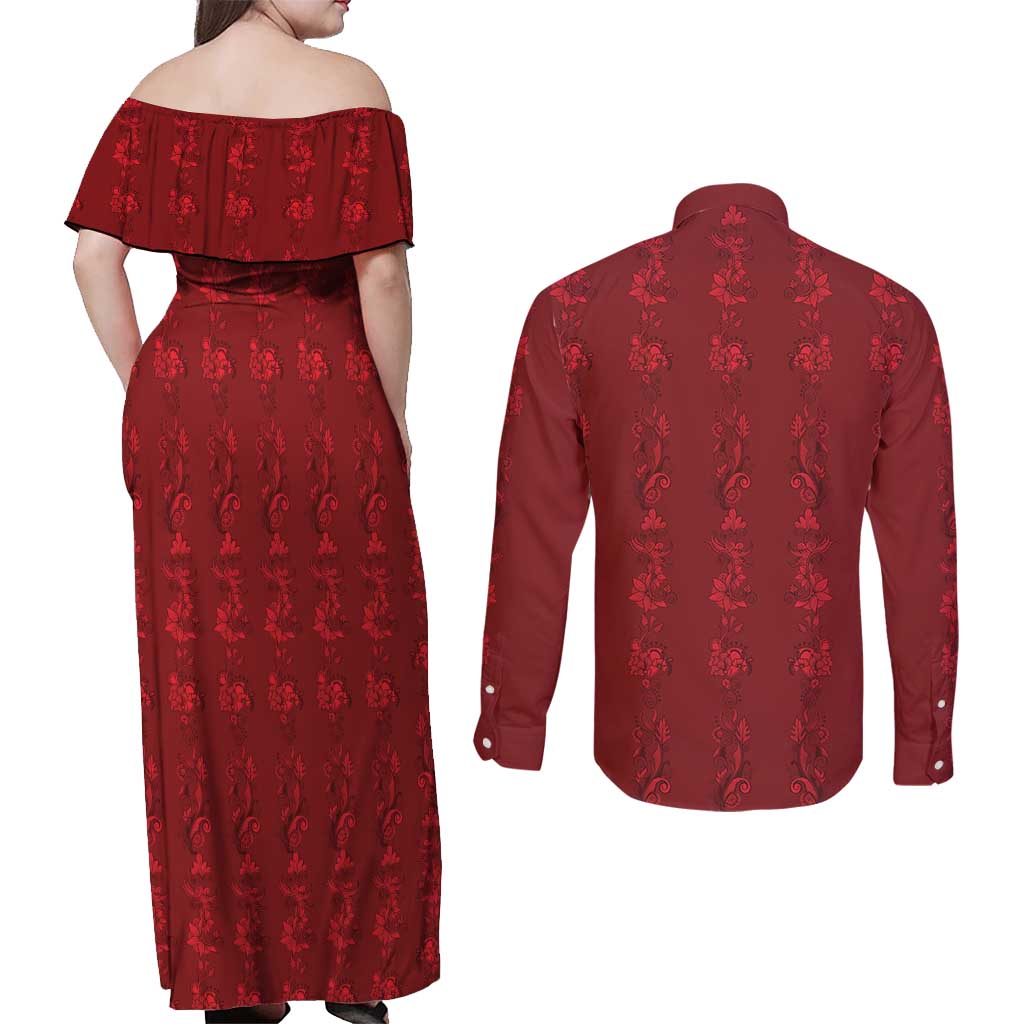 Philippines Christmas Couples Matching Off Shoulder Maxi Dress and Long Sleeve Button Shirt Parol Xmas Barong Style - Wonder Print Shop