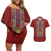 Philippines Christmas Couples Matching Off Shoulder Short Dress and Hawaiian Shirt Parol Xmas Barong Style - Wonder Print Shop