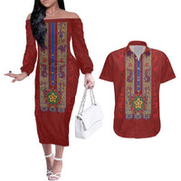 Philippines Christmas Couples Matching Off The Shoulder Long Sleeve Dress and Hawaiian Shirt Parol Xmas Barong Style - Wonder Print Shop