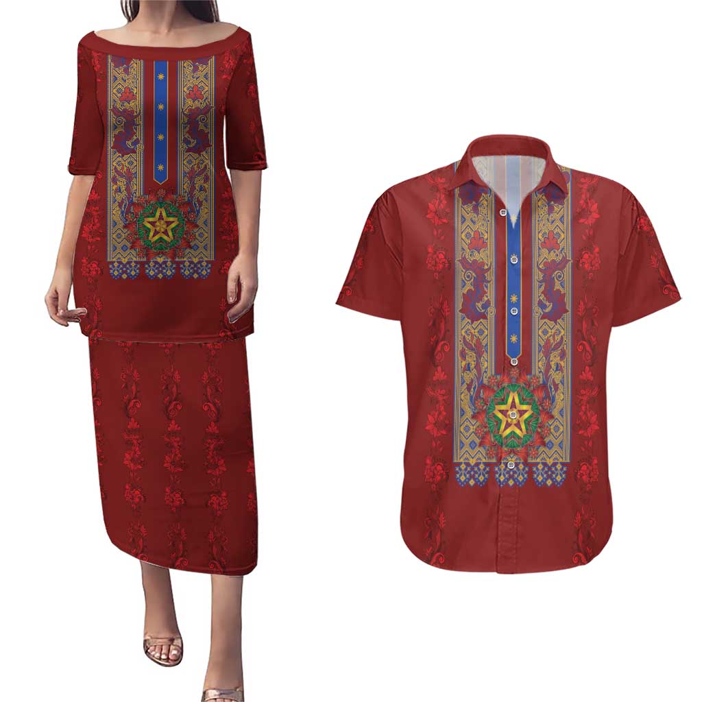 Philippines Christmas Couples Matching Puletasi and Hawaiian Shirt Parol Xmas Barong Style - Wonder Print Shop