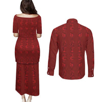 Philippines Christmas Couples Matching Puletasi and Long Sleeve Button Shirt Parol Xmas Barong Style - Wonder Print Shop