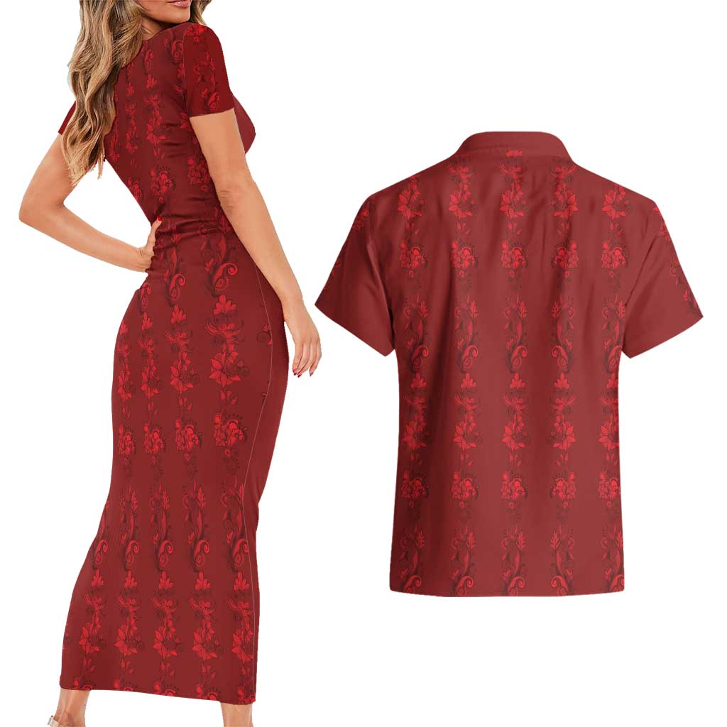 Philippines Christmas Couples Matching Short Sleeve Bodycon Dress and Hawaiian Shirt Parol Xmas Barong Style - Wonder Print Shop