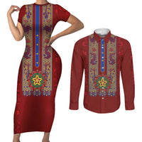 Philippines Christmas Couples Matching Short Sleeve Bodycon Dress and Long Sleeve Button Shirt Parol Xmas Barong Style - Wonder Print Shop