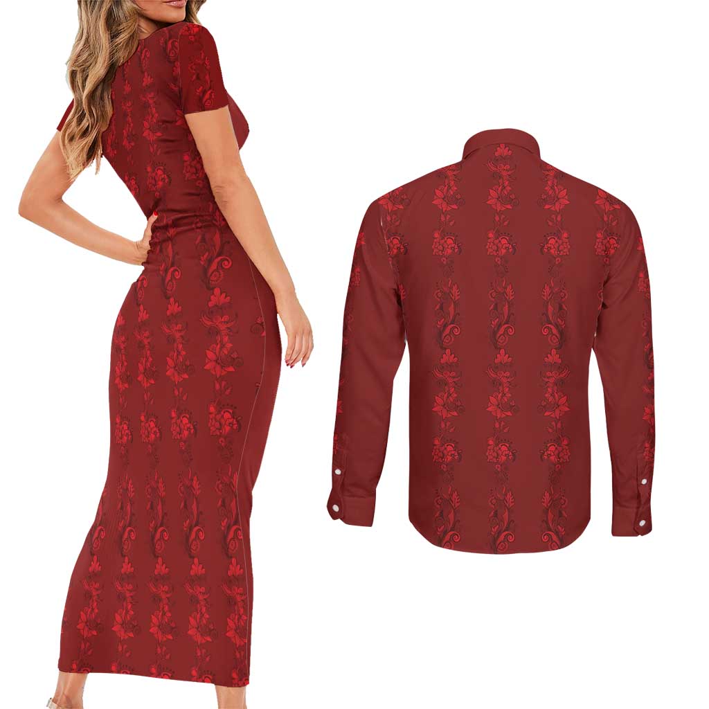 Philippines Christmas Couples Matching Short Sleeve Bodycon Dress and Long Sleeve Button Shirt Parol Xmas Barong Style - Wonder Print Shop