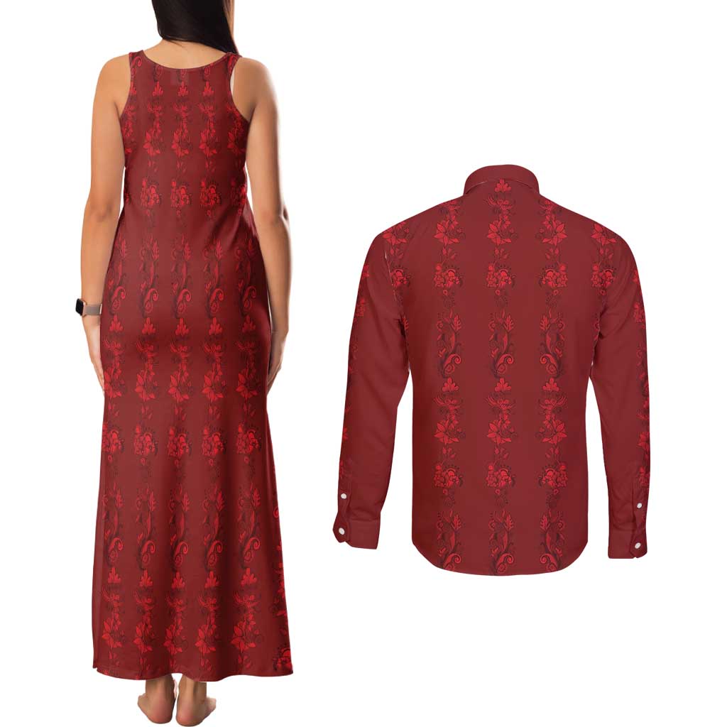 Philippines Christmas Couples Matching Tank Maxi Dress and Long Sleeve Button Shirt Parol Xmas Barong Style - Wonder Print Shop