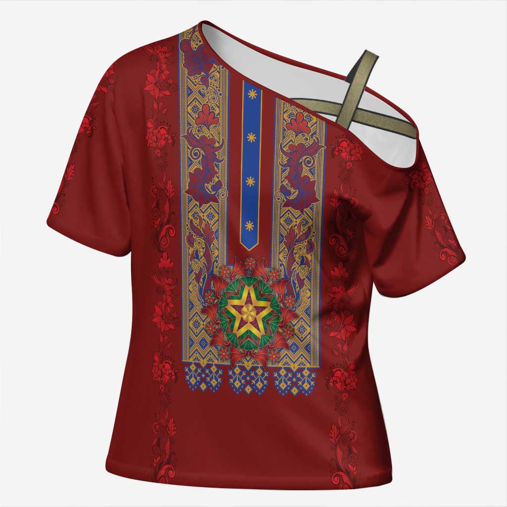 Philippines Christmas Cross Shoulder Shirt Parol Xmas Barong Style - Wonder Print Shop
