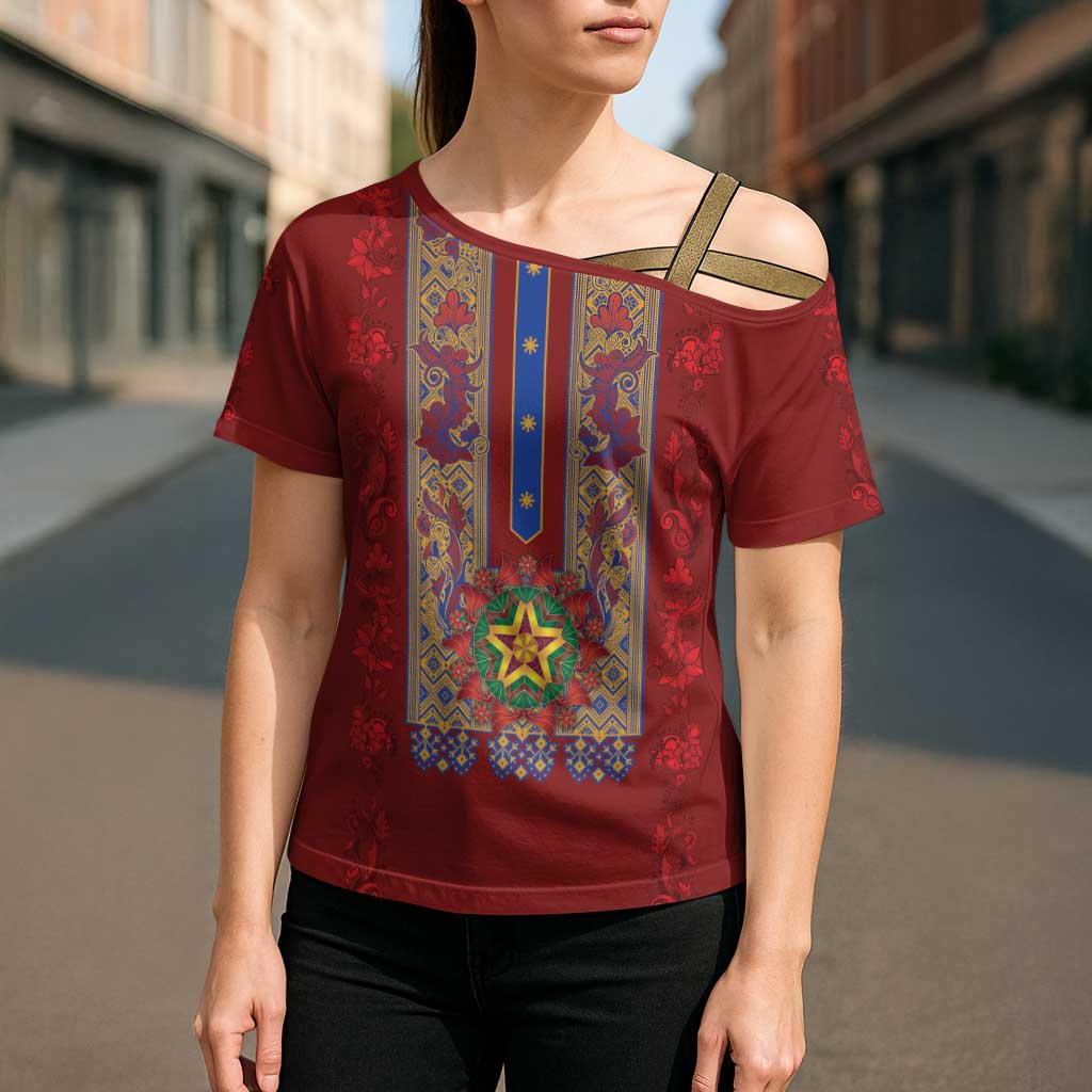 Philippines Christmas Cross Shoulder Shirt Parol Xmas Barong Style - Wonder Print Shop