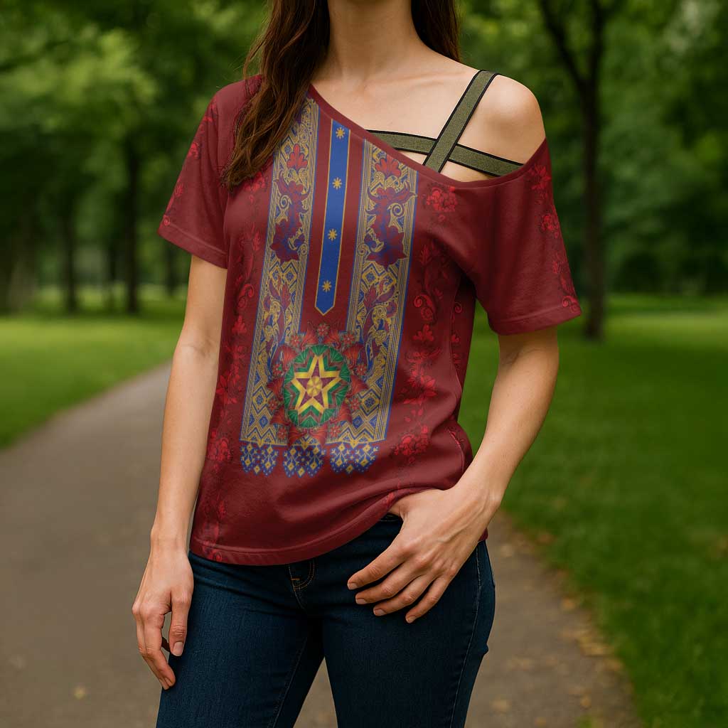 Philippines Christmas Cross Shoulder Shirt Parol Xmas Barong Style - Wonder Print Shop