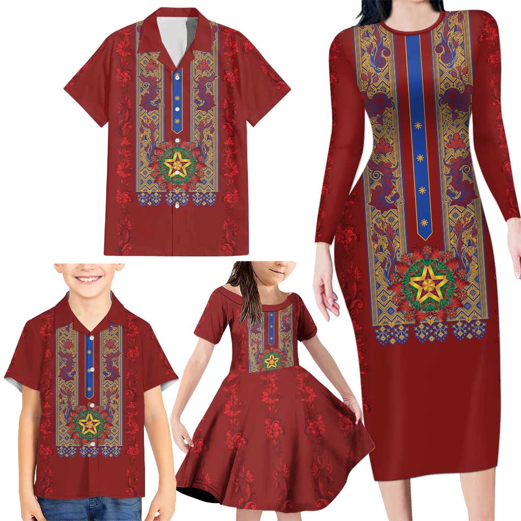 Philippines Christmas Family Matching Long Sleeve Bodycon Dress and Hawaiian Shirt Parol Xmas Barong Style - Wonder Print Shop