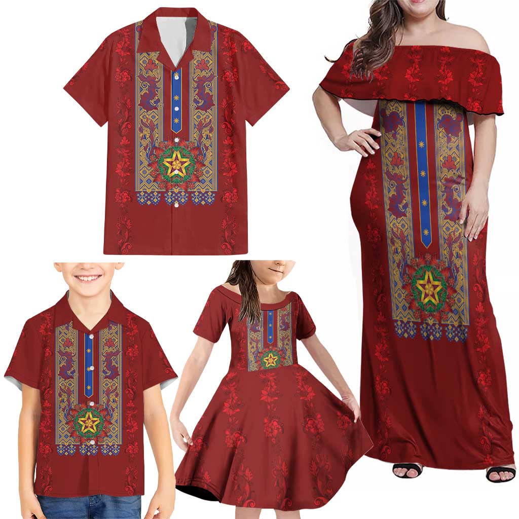 Philippines Christmas Family Matching Off Shoulder Maxi Dress and Hawaiian Shirt Parol Xmas Barong Style - Wonder Print Shop