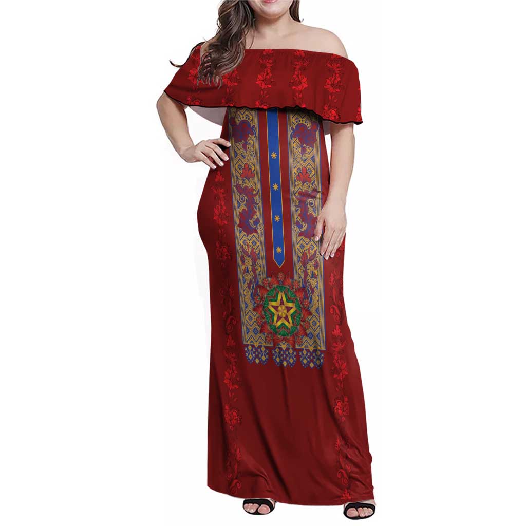 Philippines Christmas Family Matching Off Shoulder Maxi Dress and Hawaiian Shirt Parol Xmas Barong Style - Wonder Print Shop