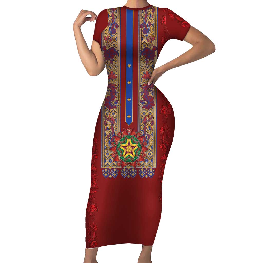 Philippines Christmas Family Matching Short Sleeve Bodycon Dress and Hawaiian Shirt Parol Xmas Barong Style - Wonder Print Shop