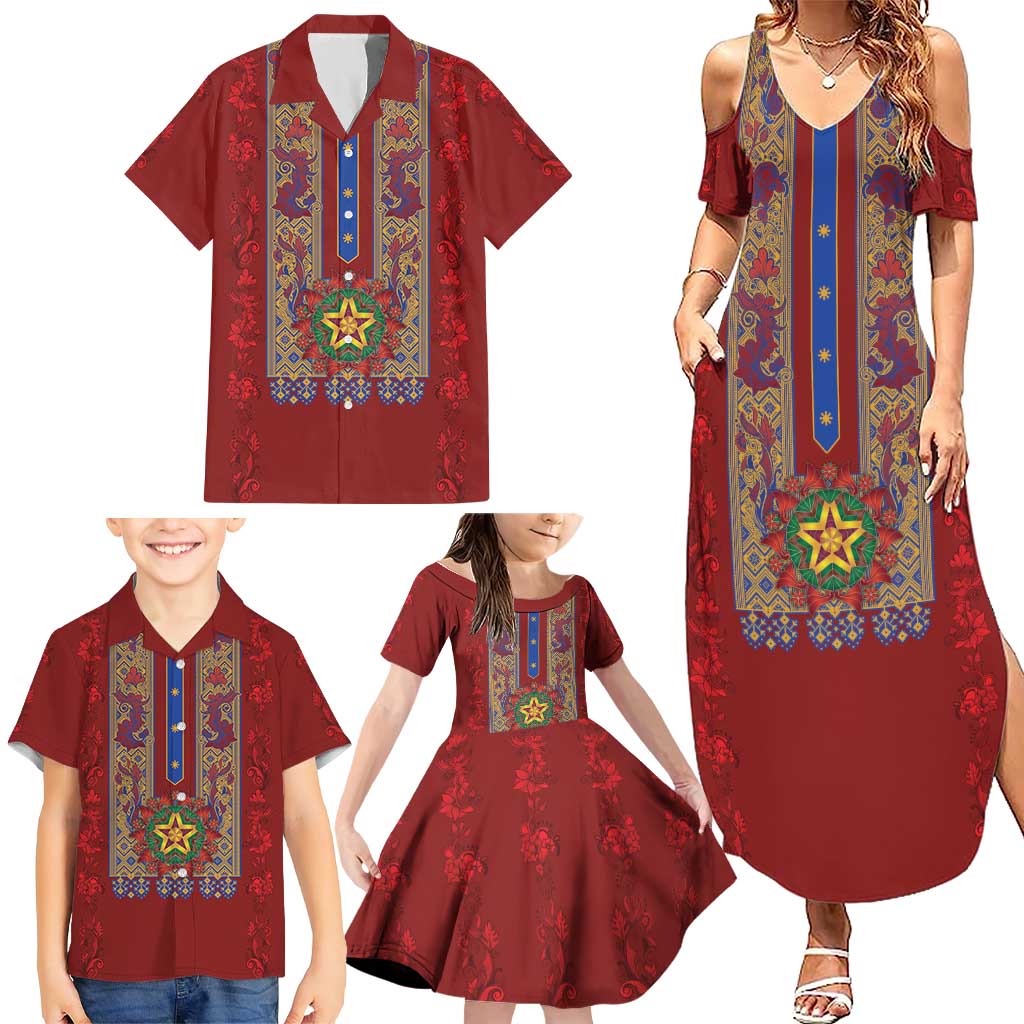 Philippines Christmas Family Matching Summer Maxi Dress and Hawaiian Shirt Parol Xmas Barong Style - Wonder Print Shop