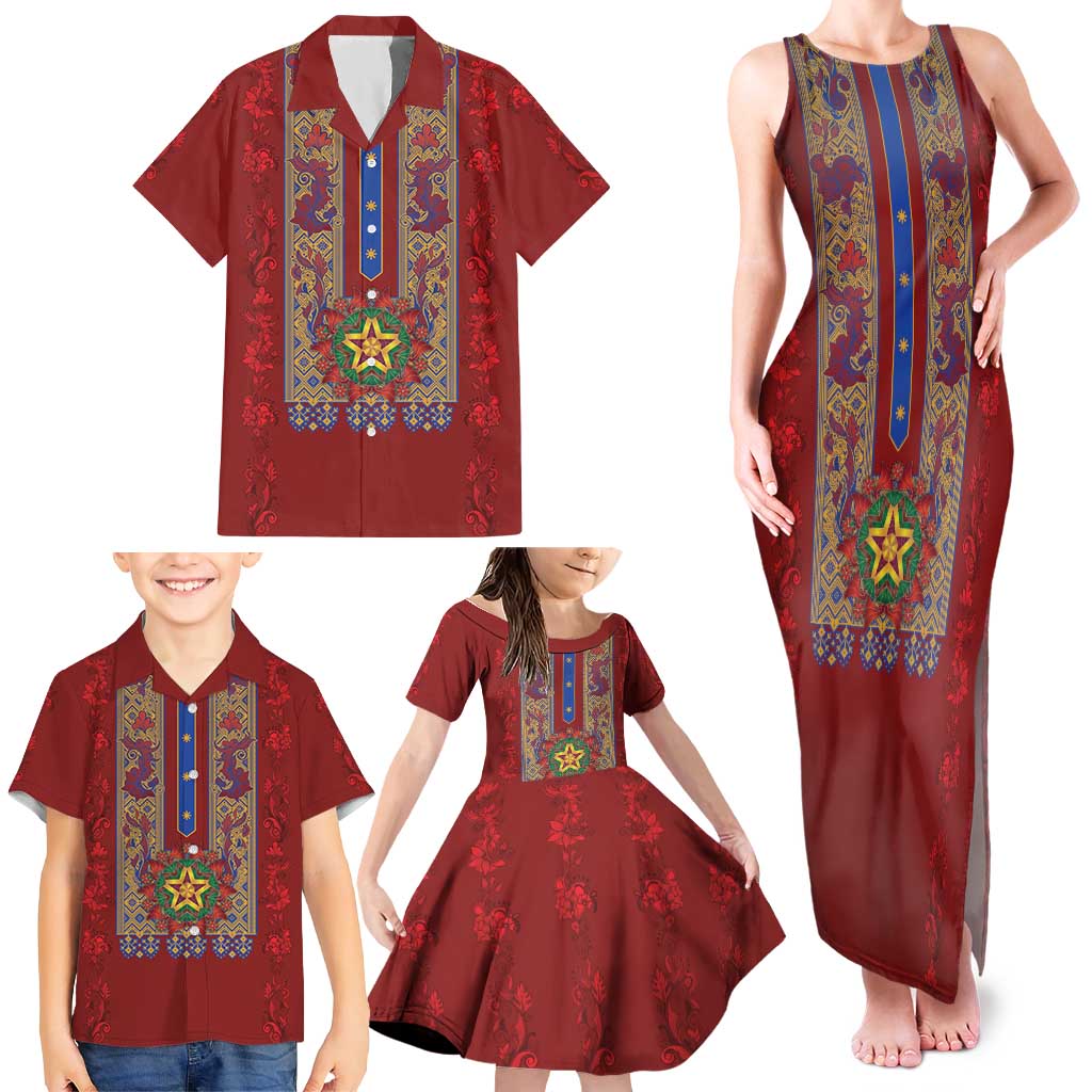 Philippines Christmas Family Matching Tank Maxi Dress and Hawaiian Shirt Parol Xmas Barong Style - Wonder Print Shop