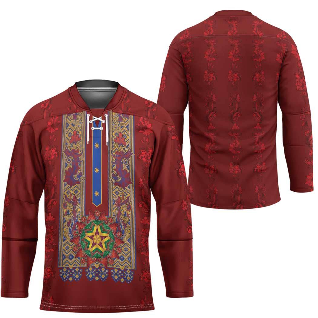 Philippines Christmas Hockey Jersey Parol Xmas Barong Style - Wonder Print Shop