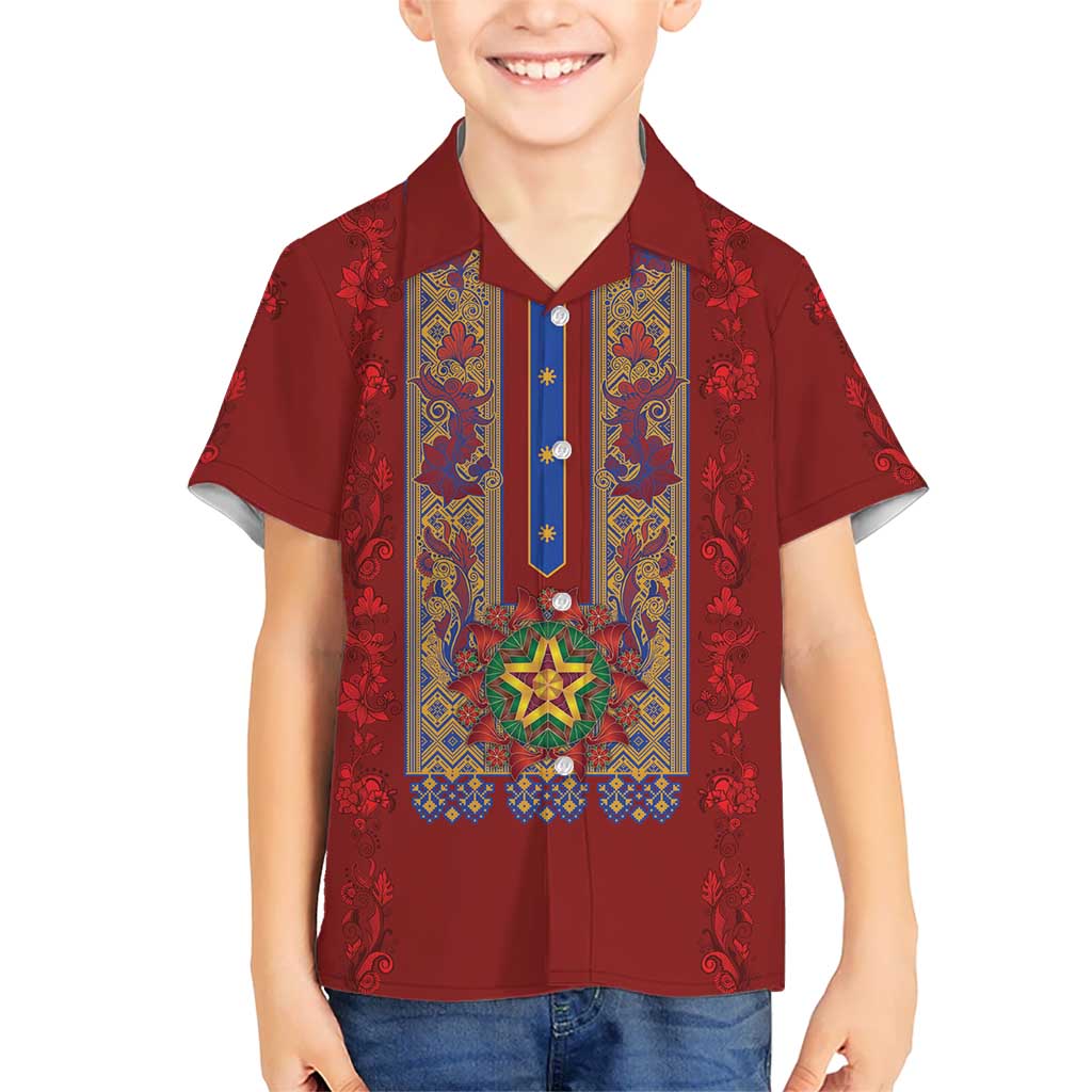 Philippines Christmas Kid Hawaiian Shirt Parol Xmas Barong Style - Wonder Print Shop