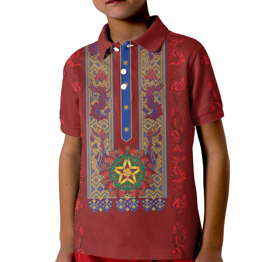 Philippines Christmas Kid Polo Shirt Parol Xmas Barong Style - Wonder Print Shop