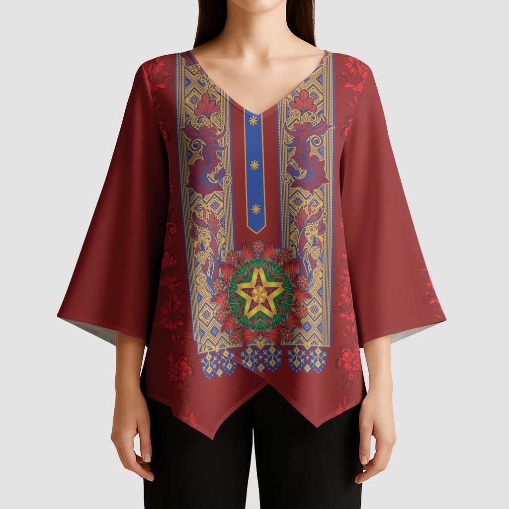 Philippines Christmas Kimono Sleeve Blouse Parol Xmas Barong Style - Wonder Print Shop