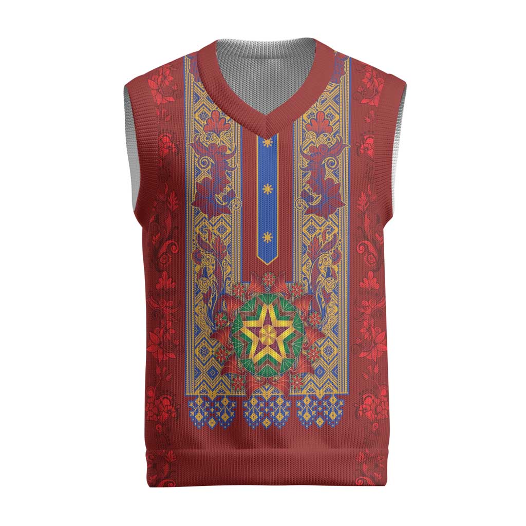 Philippines Christmas Knitted V-Neck Vest Parol Xmas Barong Style - Wonder Print Shop