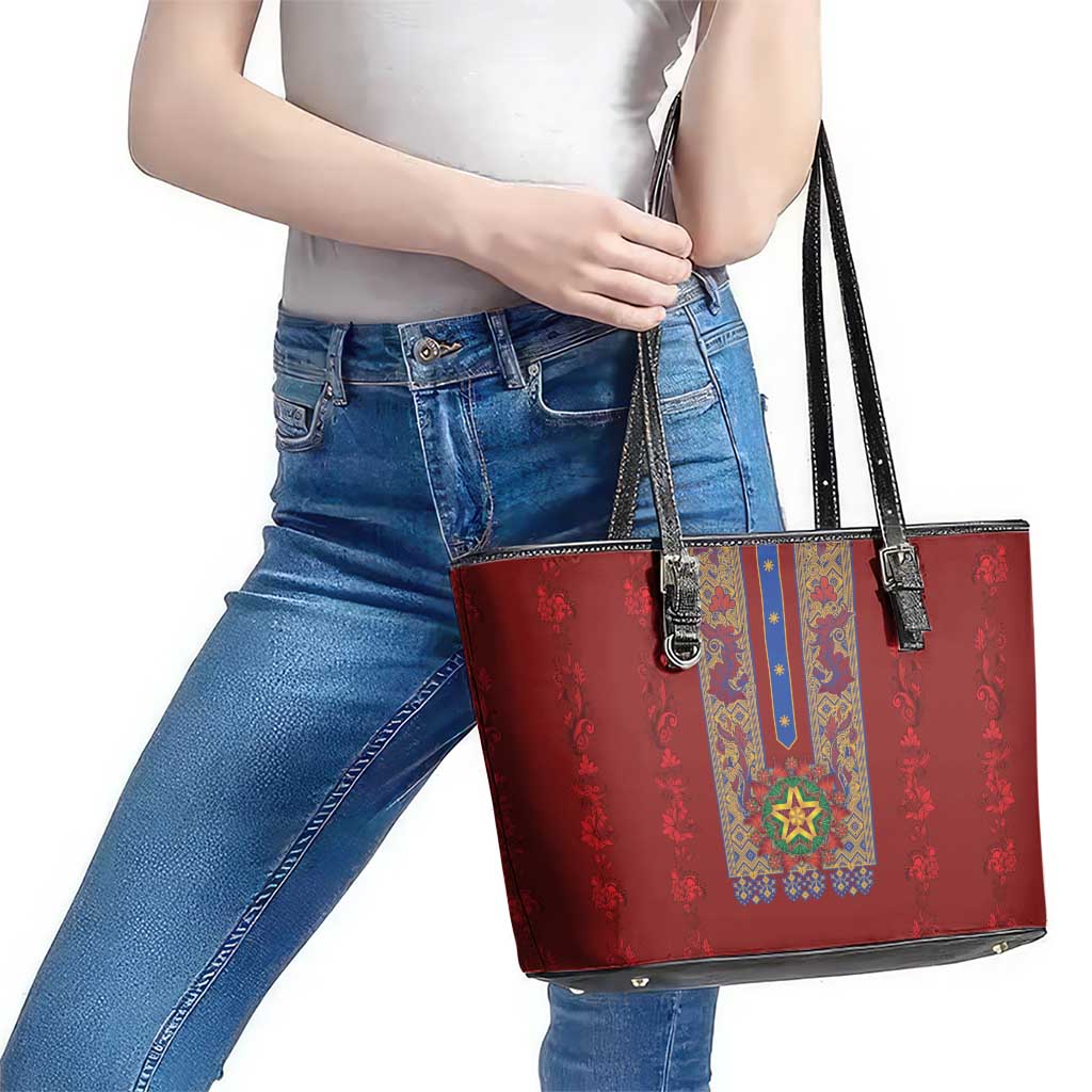Philippines Christmas Leather Tote Bag Parol Xmas Barong Style - Wonder Print Shop