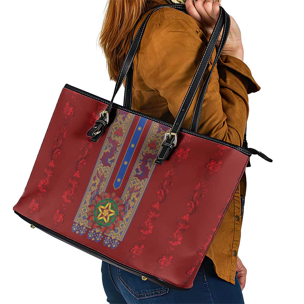 Philippines Christmas Leather Tote Bag Parol Xmas Barong Style - Wonder Print Shop
