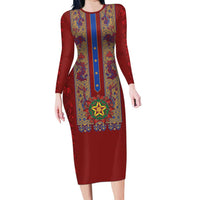 Philippines Christmas Long Sleeve Bodycon Dress Parol Xmas Barong Style - Wonder Print Shop