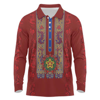 Philippines Christmas Long Sleeve Polo Shirt Parol Xmas Barong Style - Wonder Print Shop