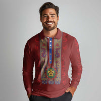 Philippines Christmas Long Sleeve Polo Shirt Parol Xmas Barong Style - Wonder Print Shop