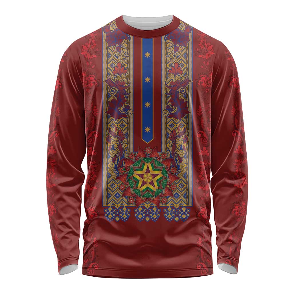 Philippines Christmas Long Sleeve Shirt Parol Xmas Barong Style - Wonder Print Shop