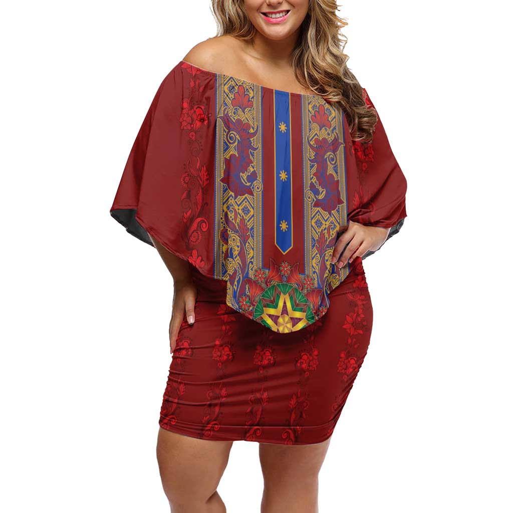 Philippines Christmas Off Shoulder Short Dress Parol Xmas Barong Style - Wonder Print Shop