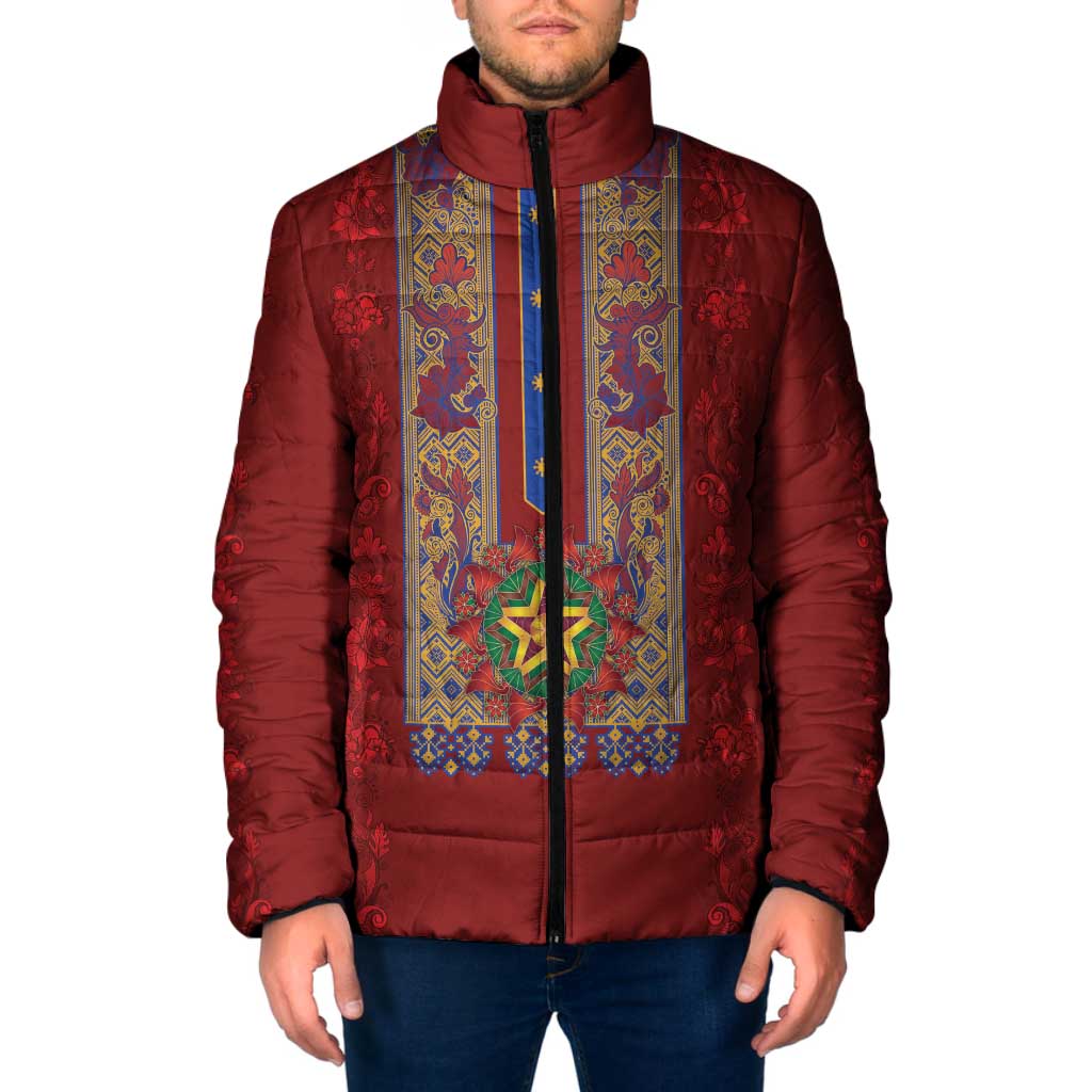 Philippines Christmas Padded Jacket Parol Xmas Barong Style - Wonder Print Shop