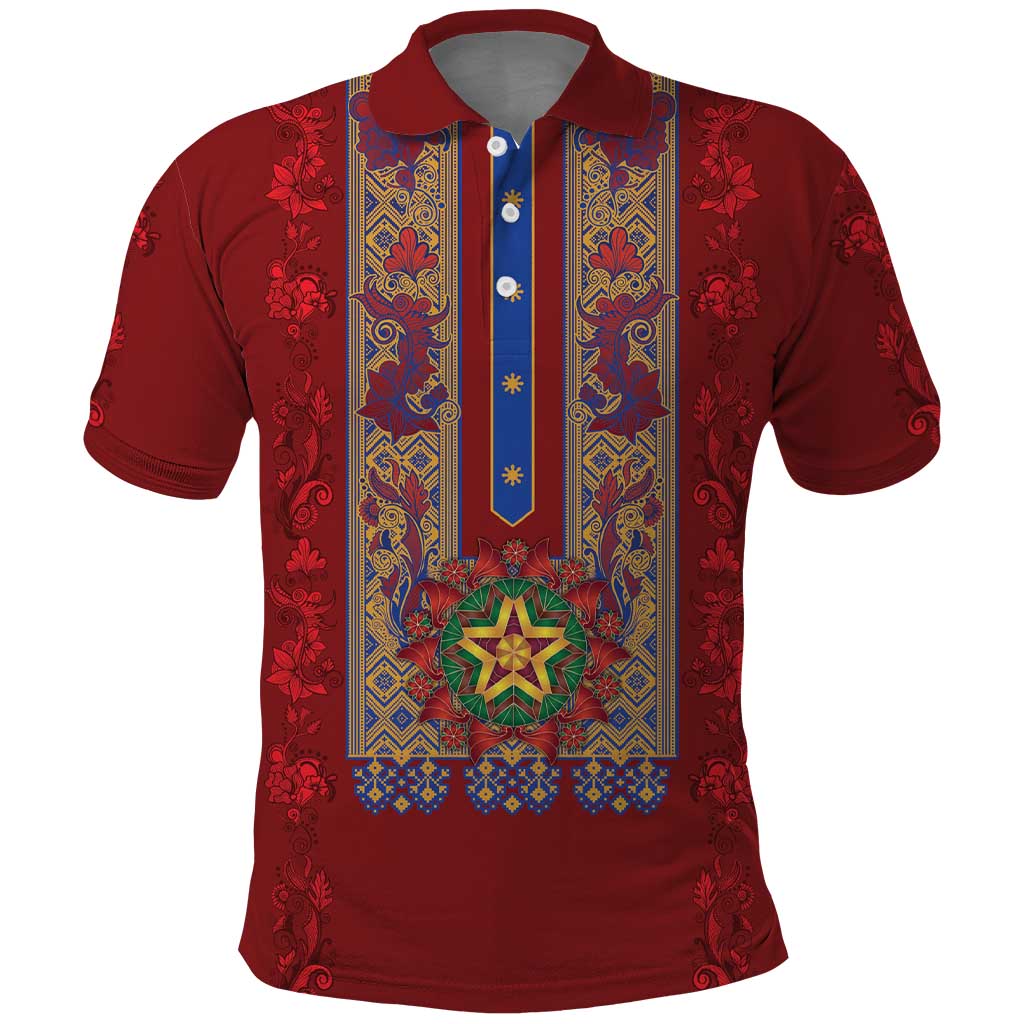 Philippines Christmas Polo Shirt Parol Xmas Barong Style - Wonder Print Shop