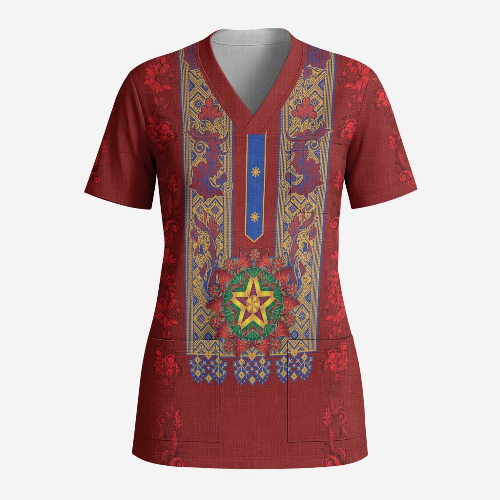 Philippines Christmas Scrub Top Parol Xmas Barong Style - Wonder Print Shop