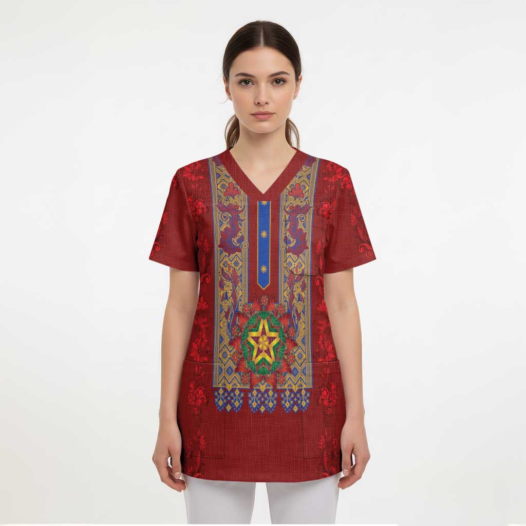 Philippines Christmas Scrub Top Parol Xmas Barong Style - Wonder Print Shop