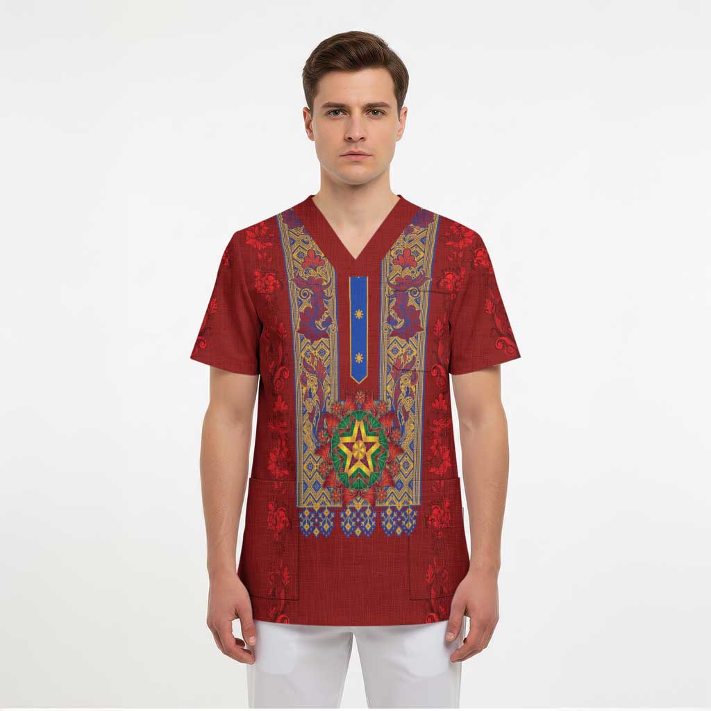 Philippines Christmas Scrub Top Parol Xmas Barong Style - Wonder Print Shop