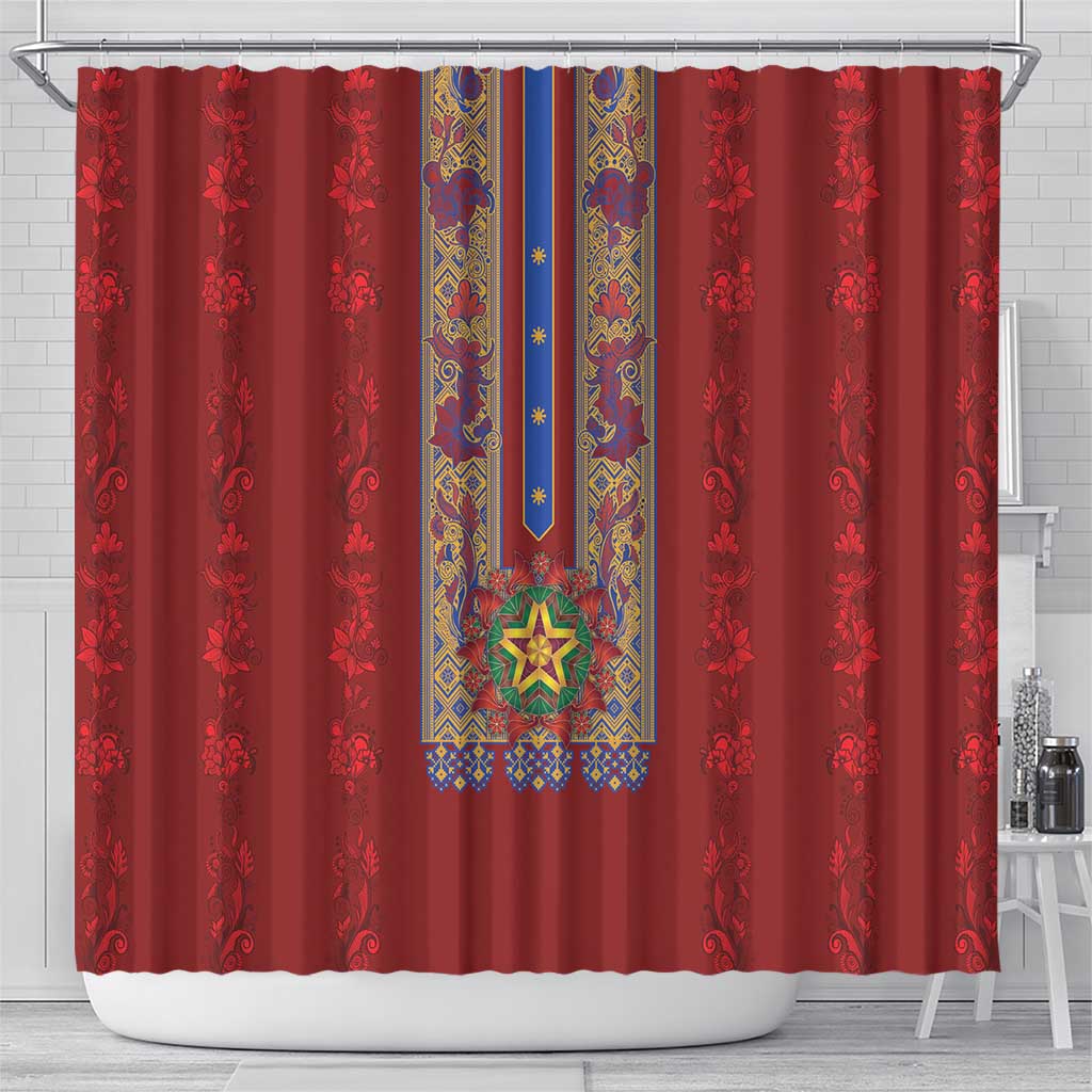 Philippines Christmas Shower Curtain Parol Xmas Barong Style - Wonder Print Shop